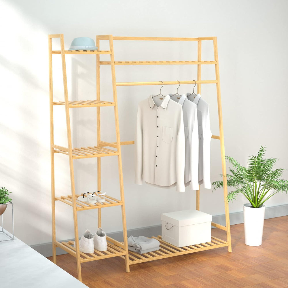 RELIANCER Bamboo Clothing Garment Rack,Free Standing Clothes Coat Hanger,Clos...