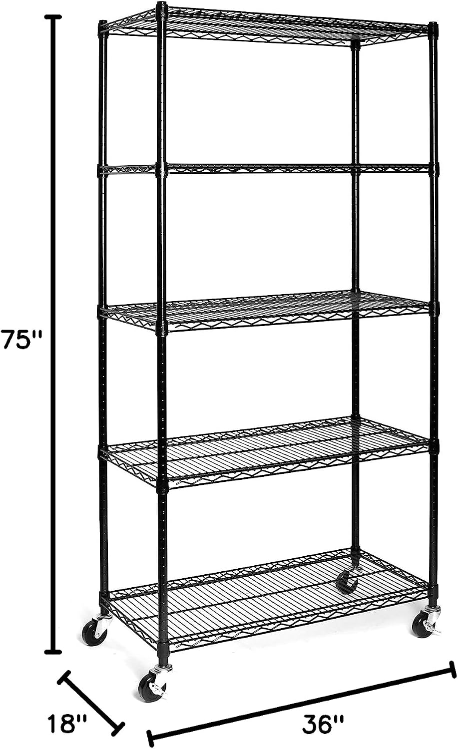UltraDurable 5-Tier NSF Steel Wire Shelving, 36"W x 18"D x 75"...