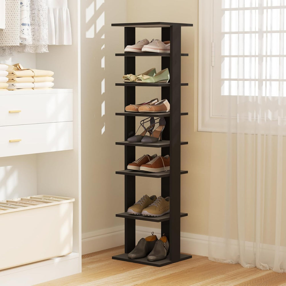 Tangkula 8-Tier Vertical Shoe Rack, Space-Saving Corner Shoe Organizer for 7 ...