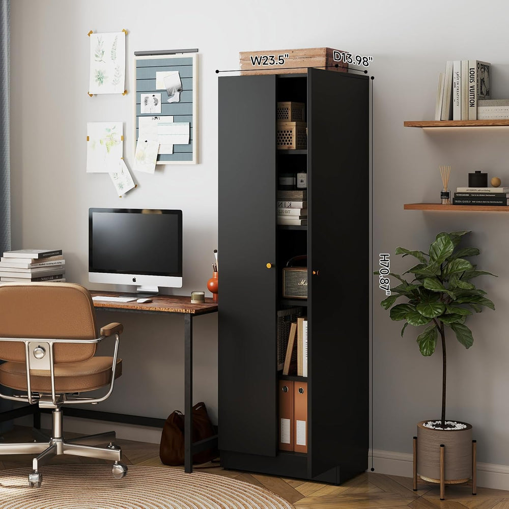 IRONMIX Metal Bookshelf with Doors, Tall Bookcase with Adjustable Shelves