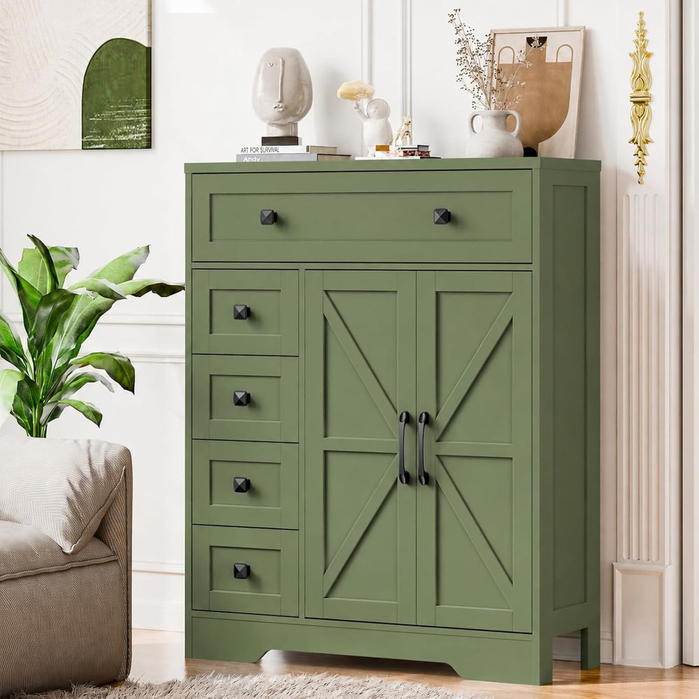 Befrases Farmhouse Storage Cabinet with 2 Doors and 5 Drawers, Green