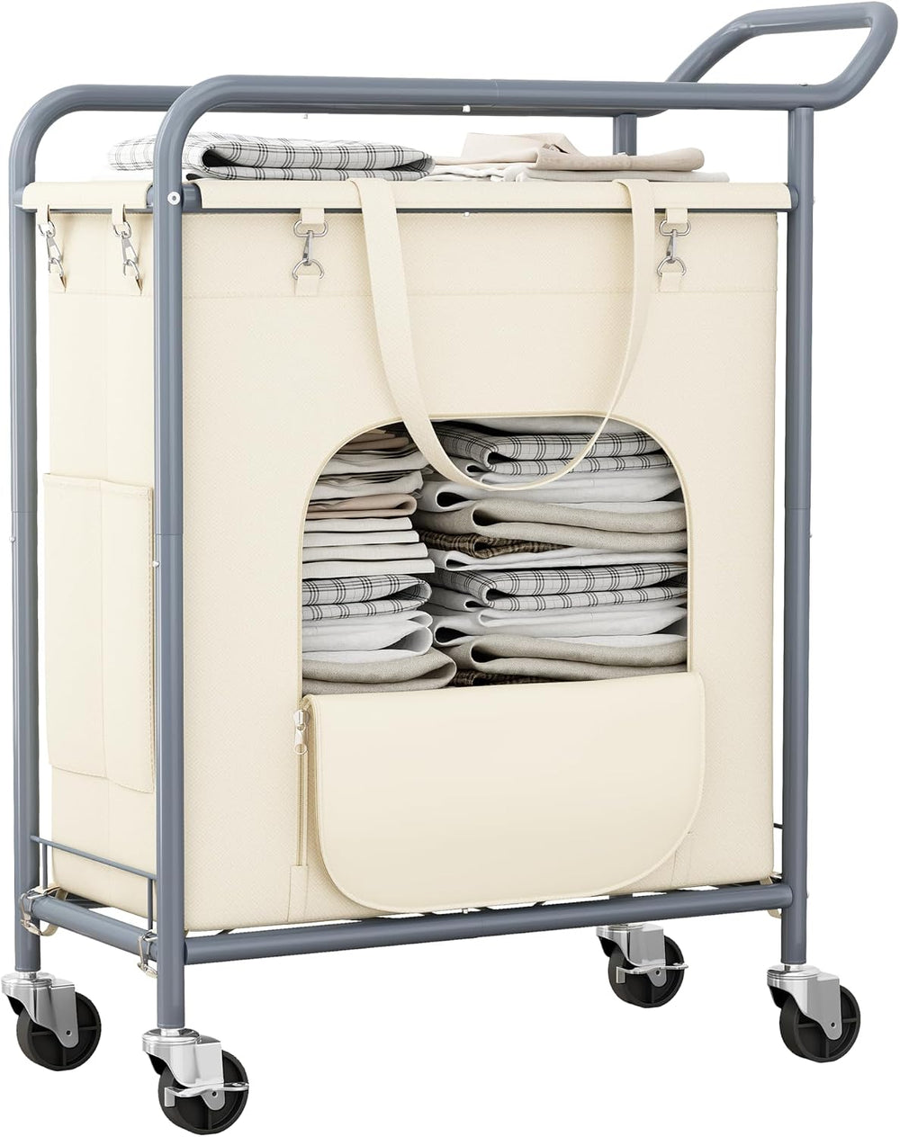 Laundry Basket with Wheels, Rolling Laundry Hamper with 38.4" Tall Handl...