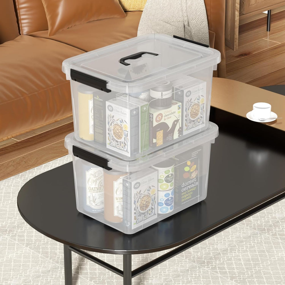 4 Packs 18 Quart Clear Plastic Storage Latching Bins with Handles