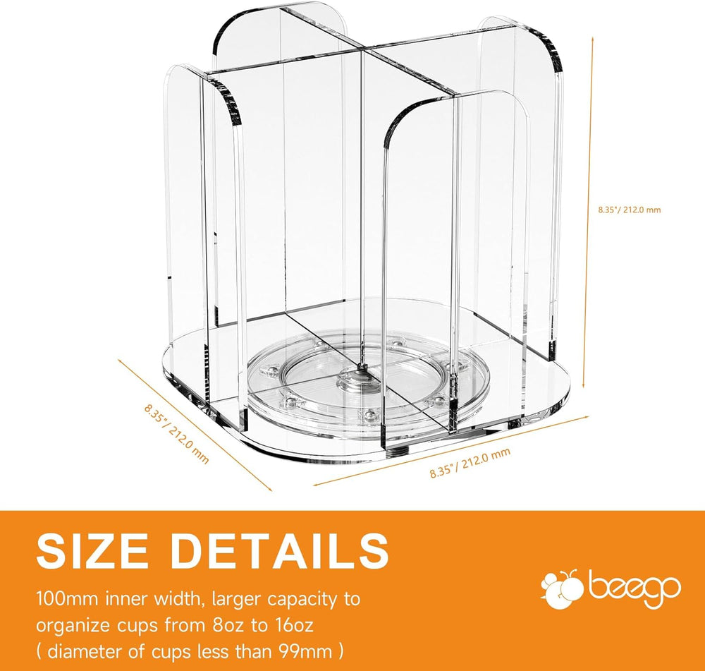 Beego Rotatable 4-Compartment Acrylic Cup Dispenser - Coffee Station Cup and ...