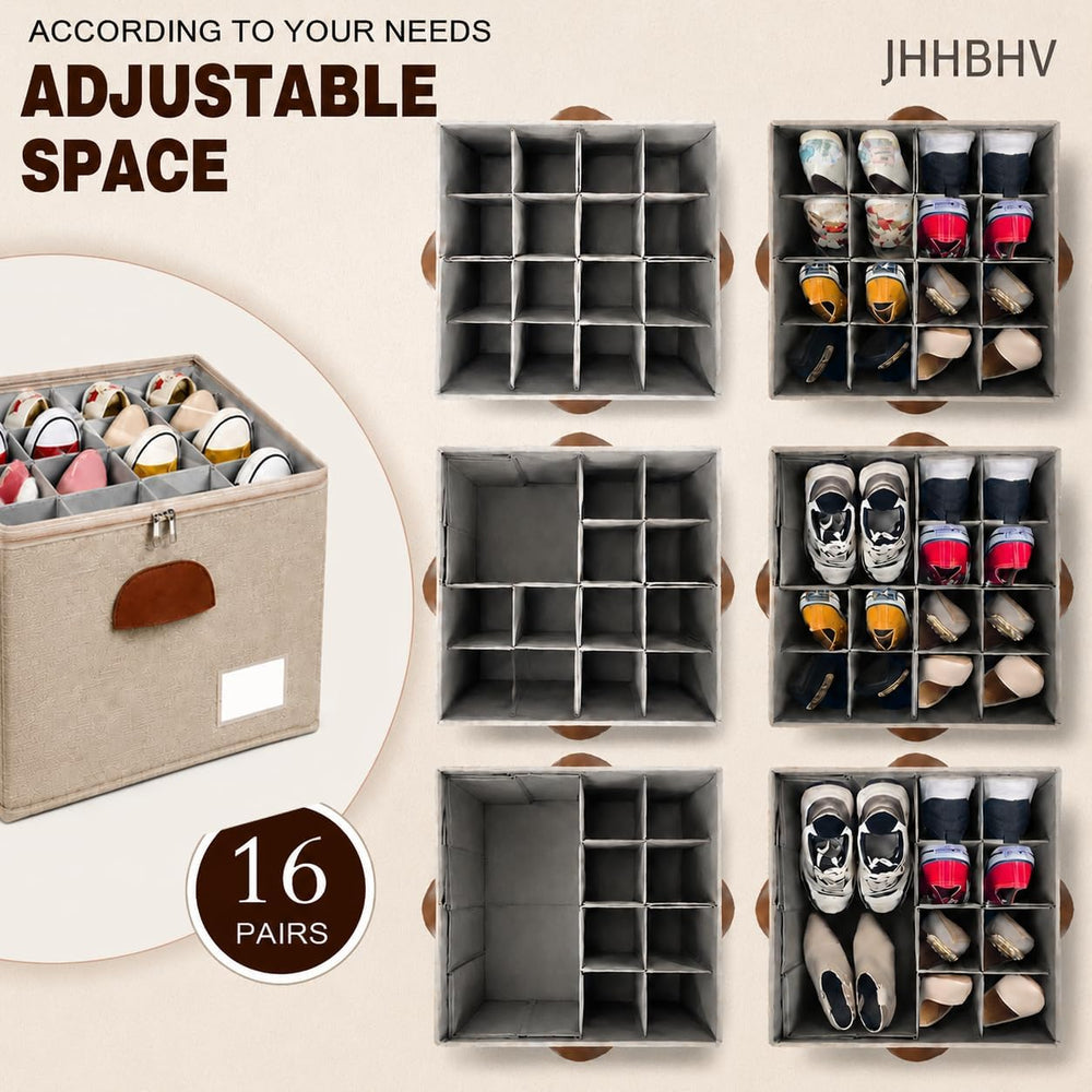 2 Pack Shoe Organizer for Closet with Adjustable Divider Shoe Storage Box
