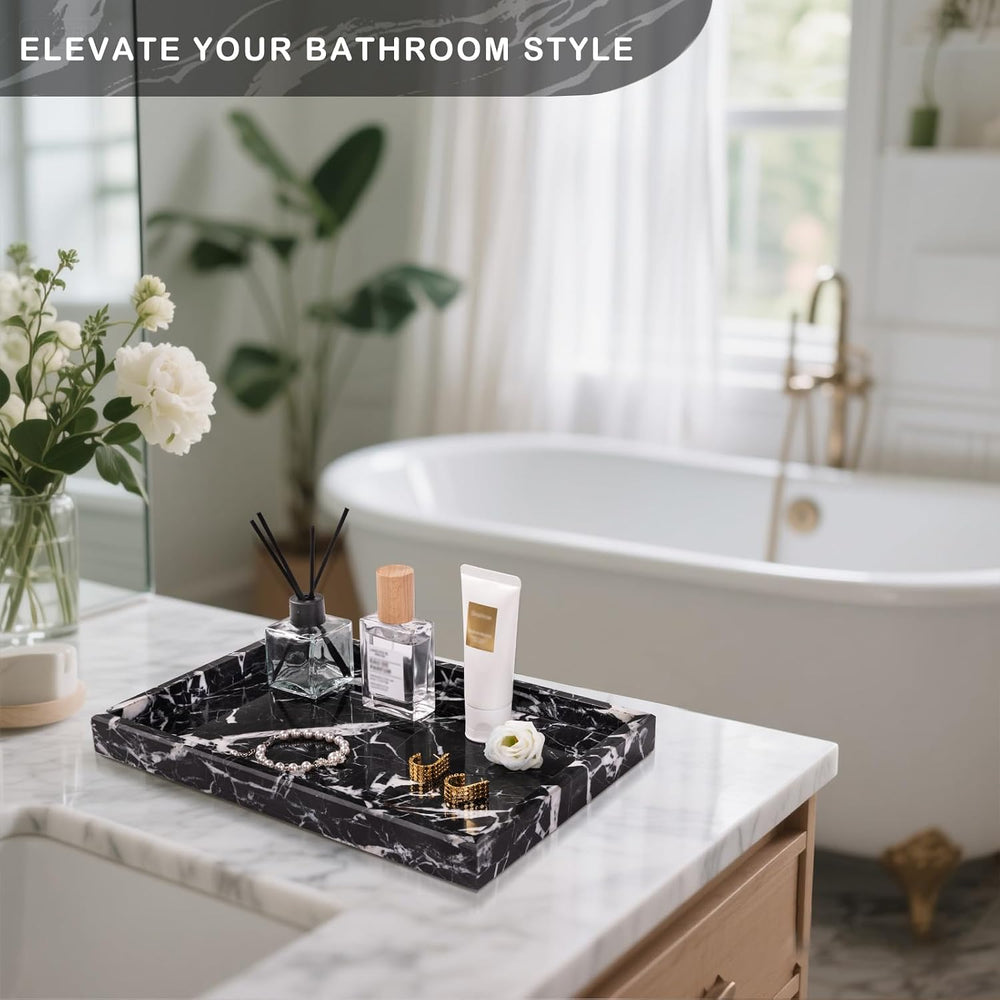 Marble Bathroom Tray for Countertop & Home Decor, Natural Decorative Marb...