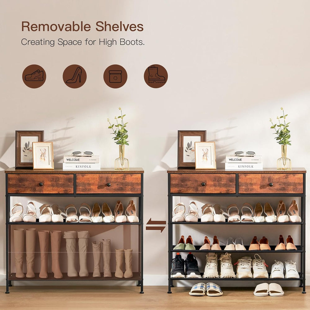 usikey Shoe Rack, 4 Tier Shoe Storage Organizer with 2 Drawers, Metal Shoe Sh...