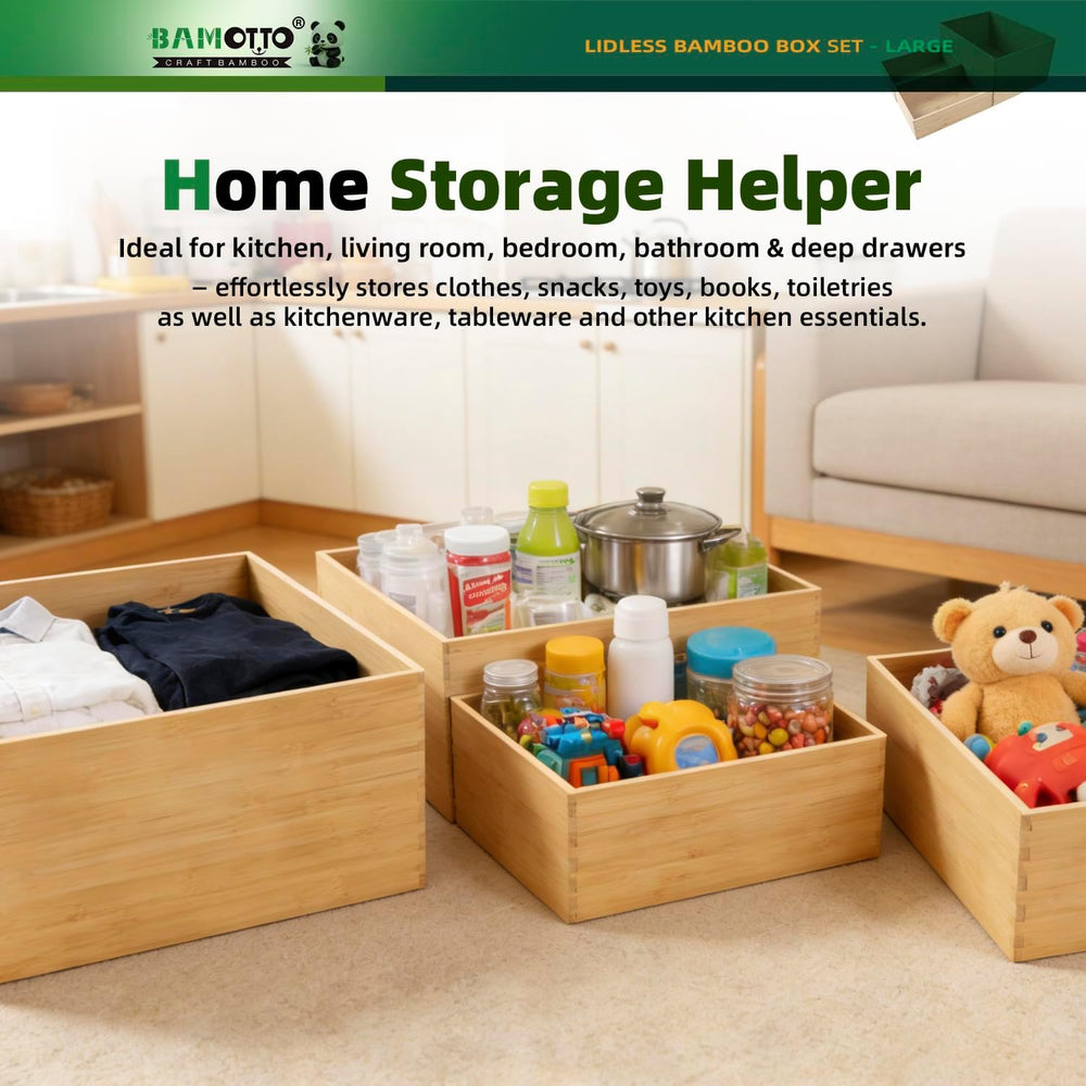 BAMOTTO CRAFTBAMBOO 3-Piece Bamboo Storage Box Set Stackable Organizer