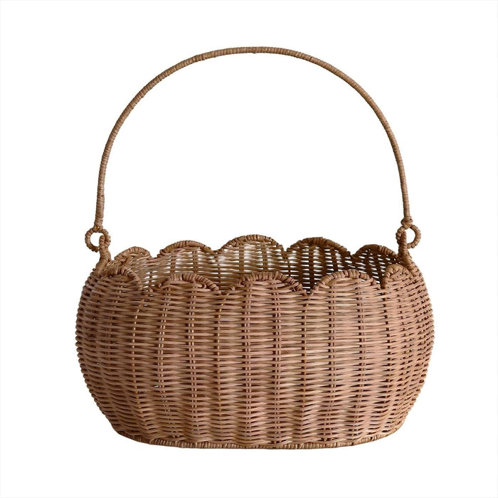 Scalloped Round Basket with Handle, Super Sturdy Wicker Storage Baskets, Hand Woven Basket for Shelves,Natural Baskets for Organizing (Rattan(12.6 * 9 * 6.1))
