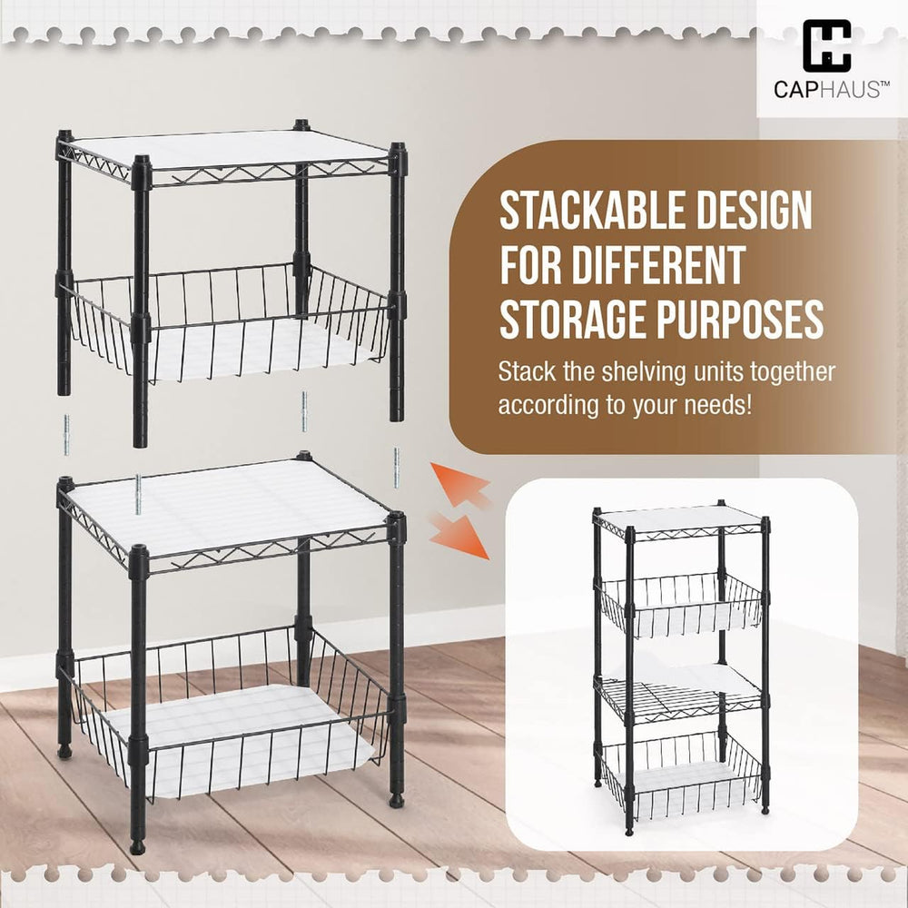 Fencer Wire NSF 2 to 4 Tier Stackable Wire Shelving Unit w/Baskets & Line...