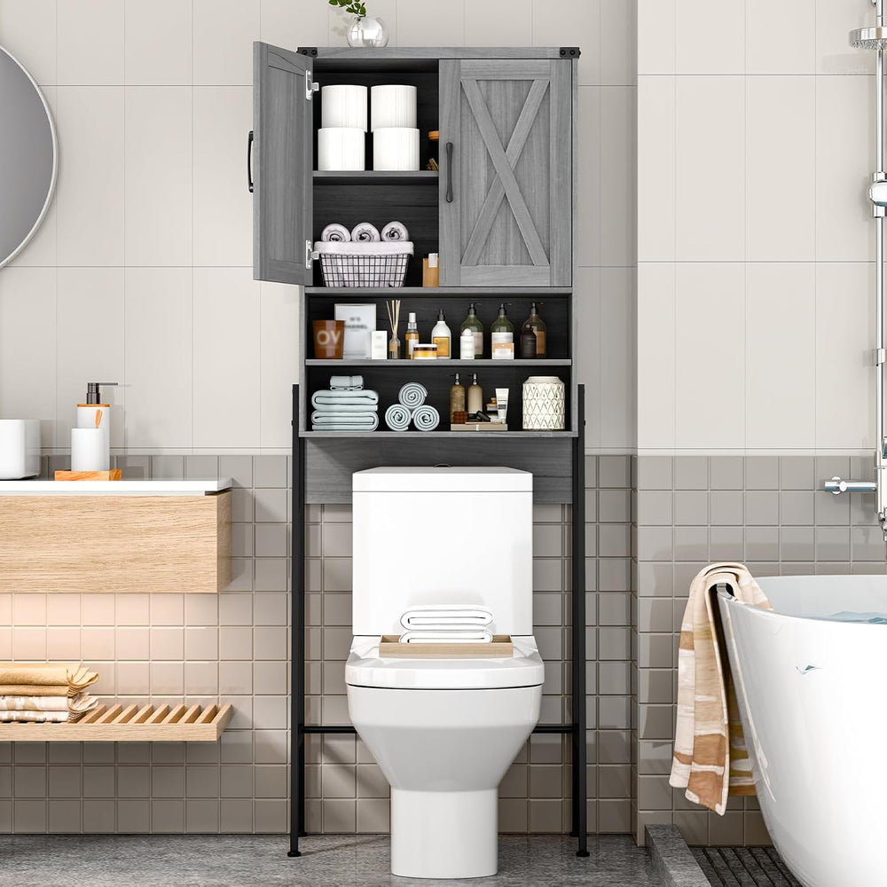 Vabches Metal Frame Over The Toilet Storage Cabinet, Wash Grey