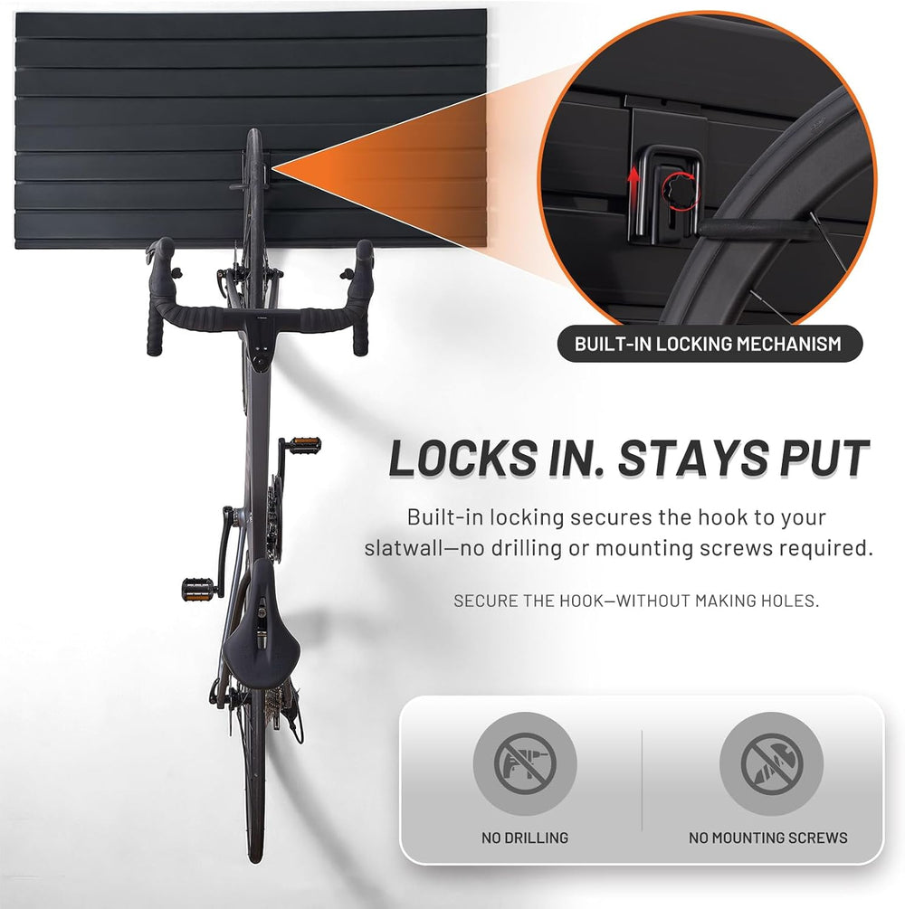 Locking Slatwall Bike Hooks, Heavy Duty Bicycle Hanger with PVC Coating, Wall...