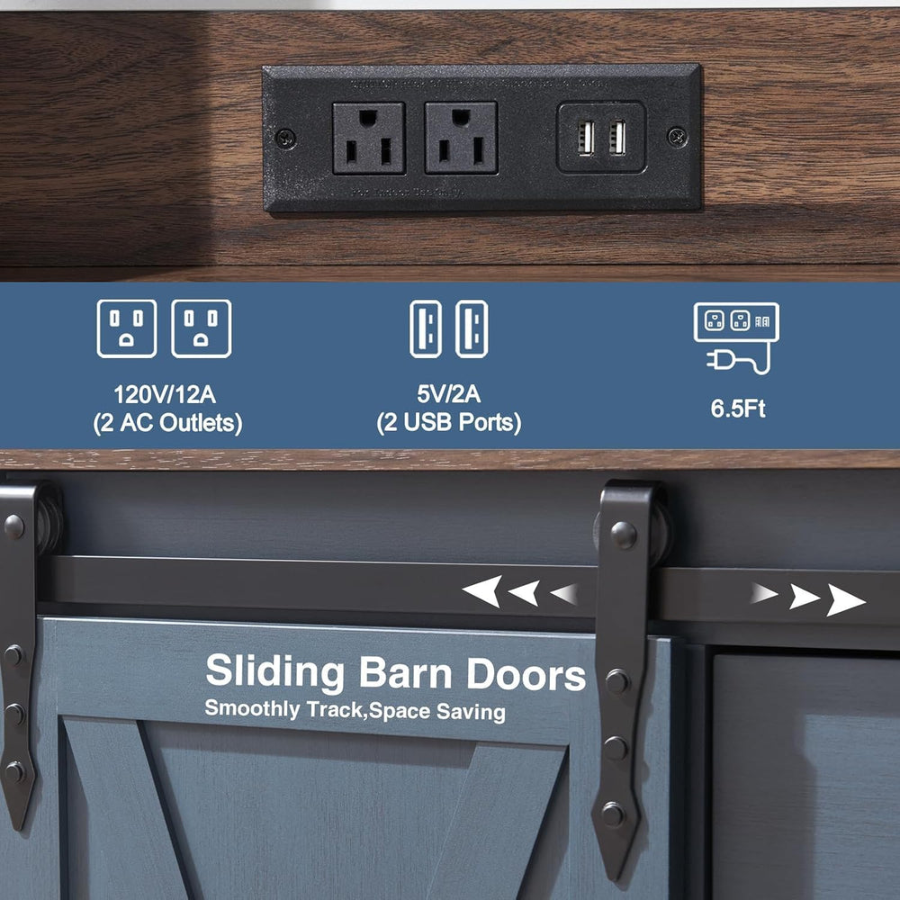 Wnutrees Farmhouse Coffee Bar Cabinet with Charging Station and USB, Blue