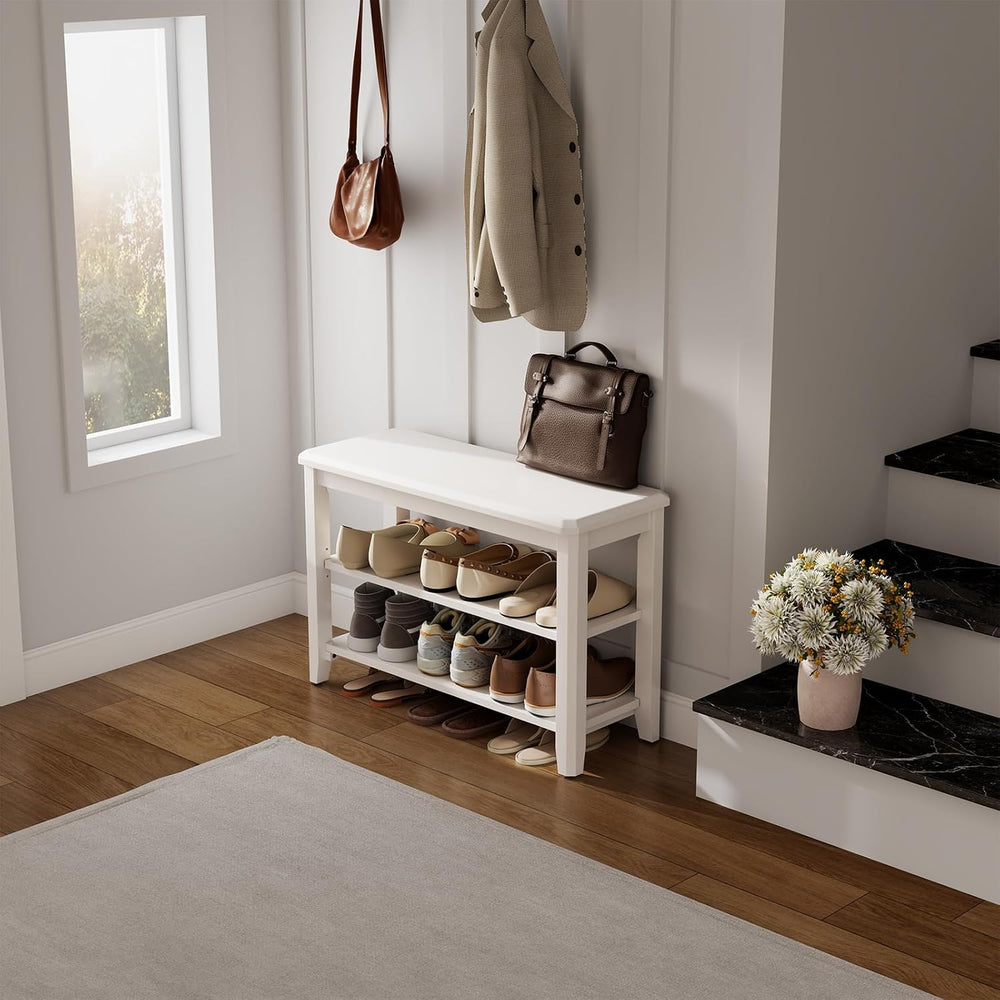AQIMUELE Wood Shoe Rack Bench, 2 Tier Shoe Rack for Front Door Entrance