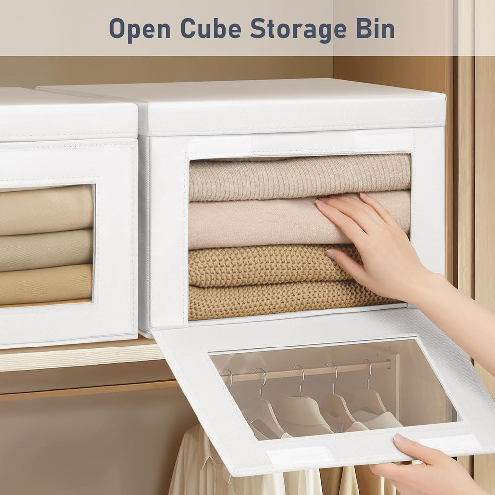 DIMJ Storage Bins with Lids - 5 Pack Large Fabric Closet Organizer with Windo...