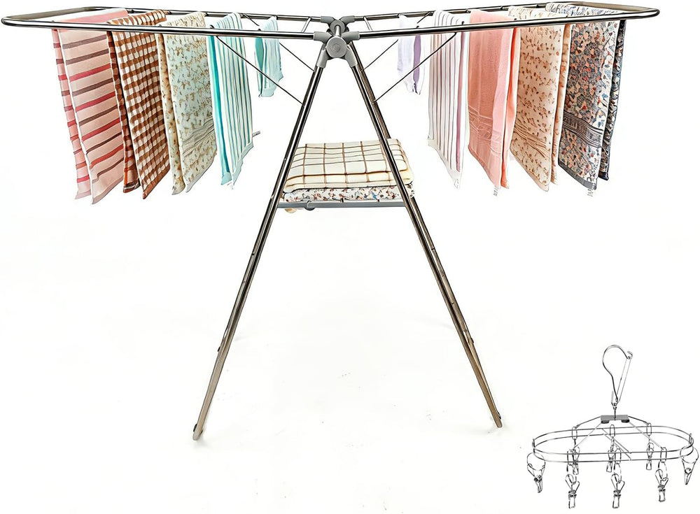 Clothes Drying Rack Foldable -Height Adjustable Laundry Drying Rack Large Spa...