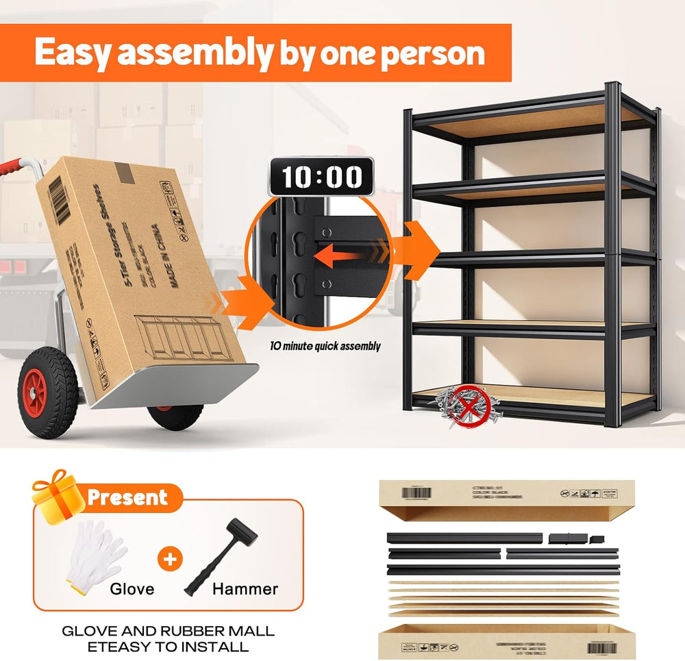 71.2''Heavy Duty Storage Shelves, 5-Tier Garage Shelving,Adjustable M...