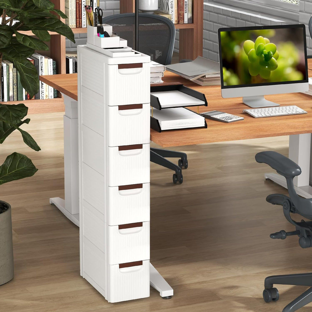 LOKO 6-Drawer Narrow Storage Cabinet, Slim Rolling Cart (7.5"x16.5"...