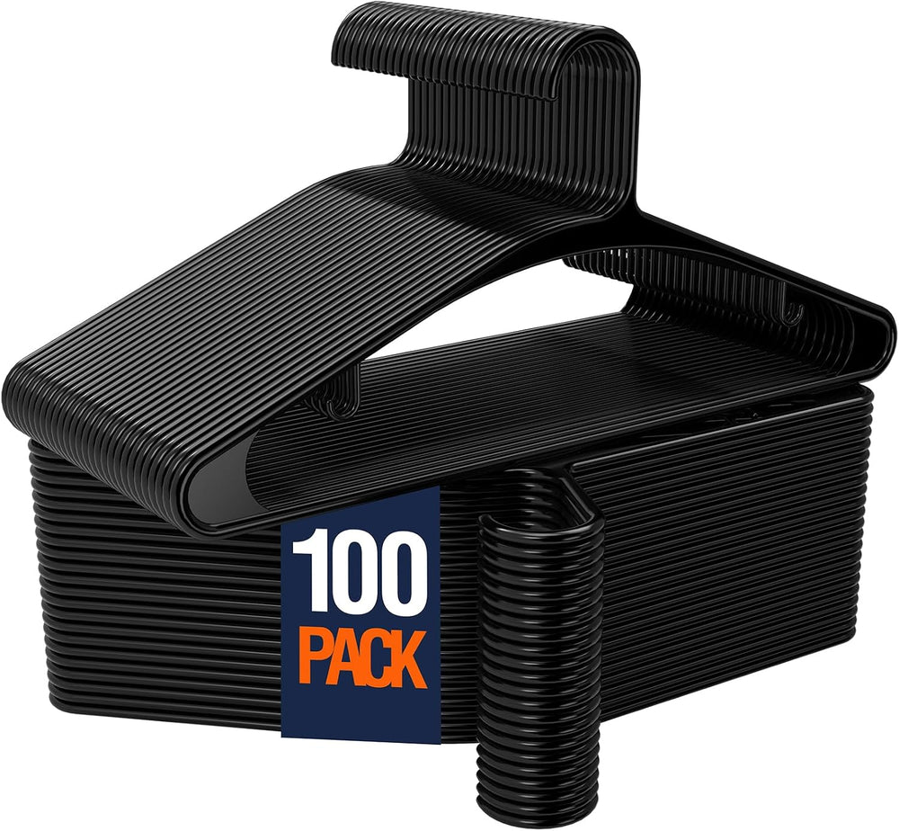 Black Plastic Hangers 100 Pack Slim Clothes Hangers with Strap Hook