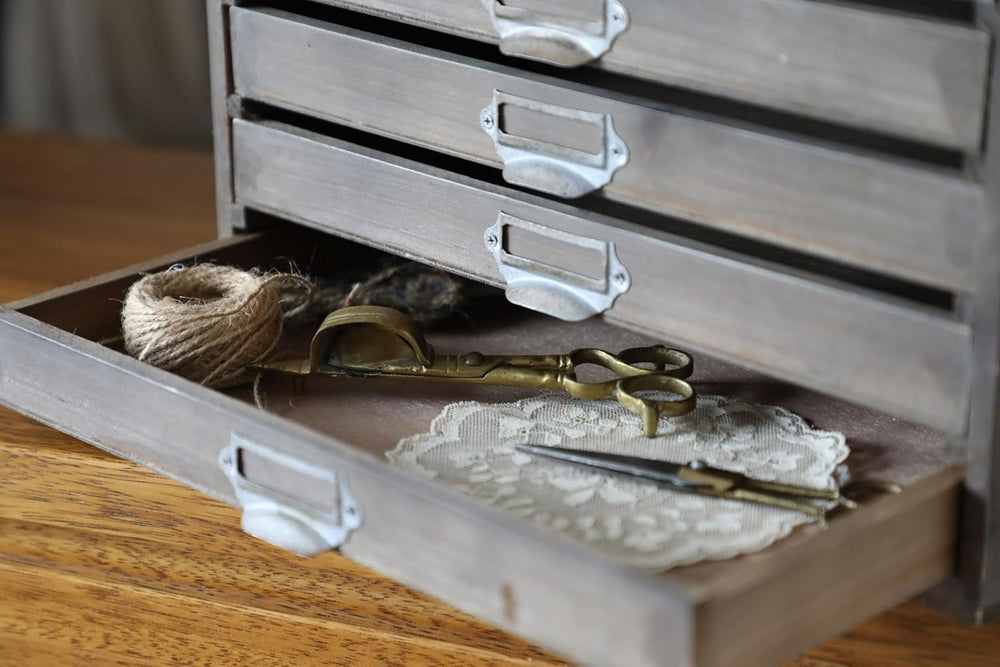 Vintage Wooden Desk Organizer Cabinet with 6 Drawers - Rustic Farmhouse Distr...