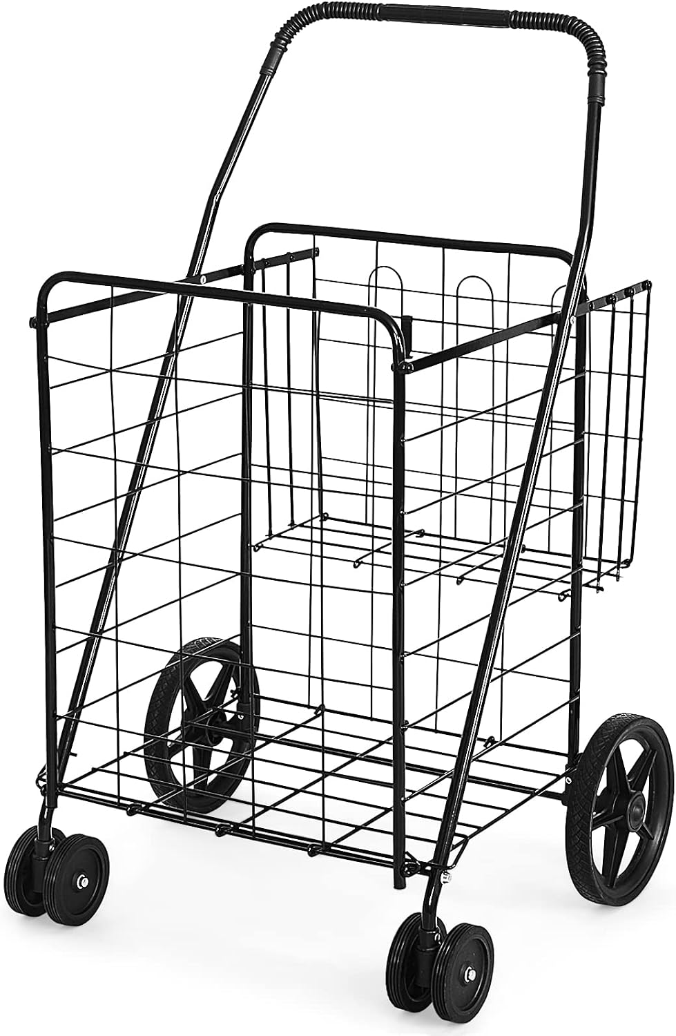 Goplus Jumbo Folding Shopping Cart with Rolling Swivel Wheels, Foldable Groce...