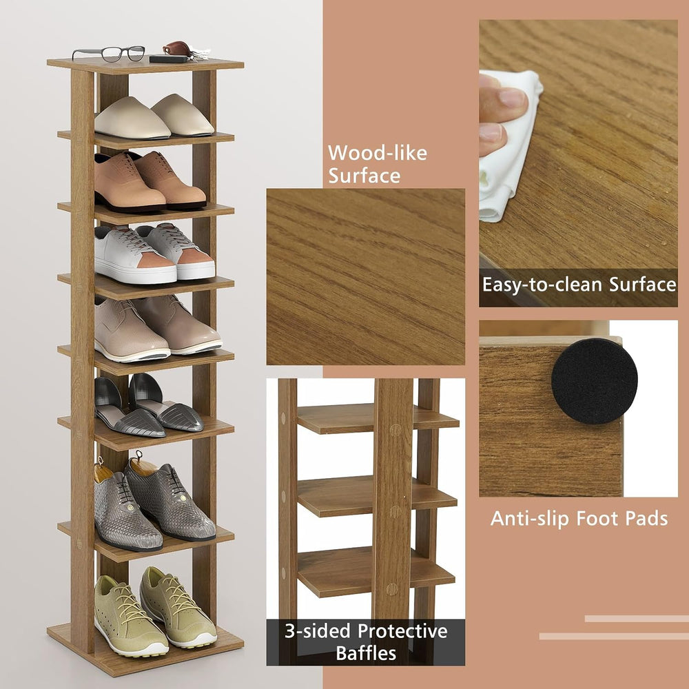 GIANTEX 8-Tier Vertical Shoe Rack, Freestanding Narrow Shoe Tower, Natural