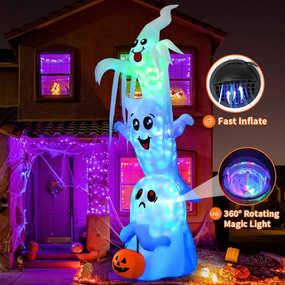 GOOSH 9.8 FT High Halloween Inflatable Overlap Ghost Outdoor Decorations Blow...