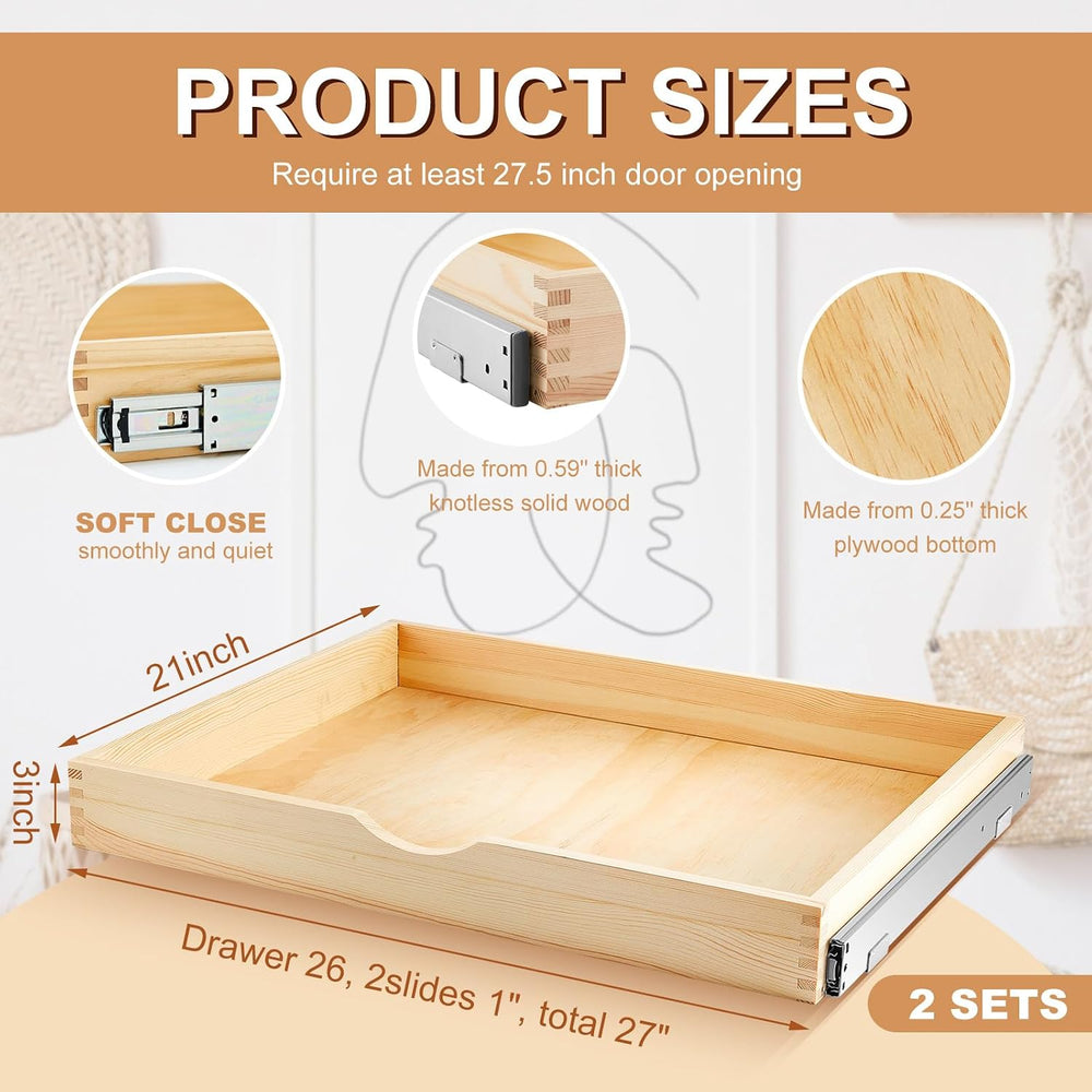 Menkxi 2 Set Wood Pull out Cabinet Organizer, Wood Color, 27'' X 21&#...