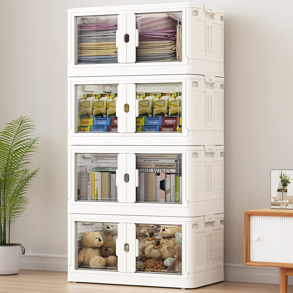 BROVIEW 460Qt Stackable Storage Bins with Lids & Wheels, 4-Pack Large Pla...