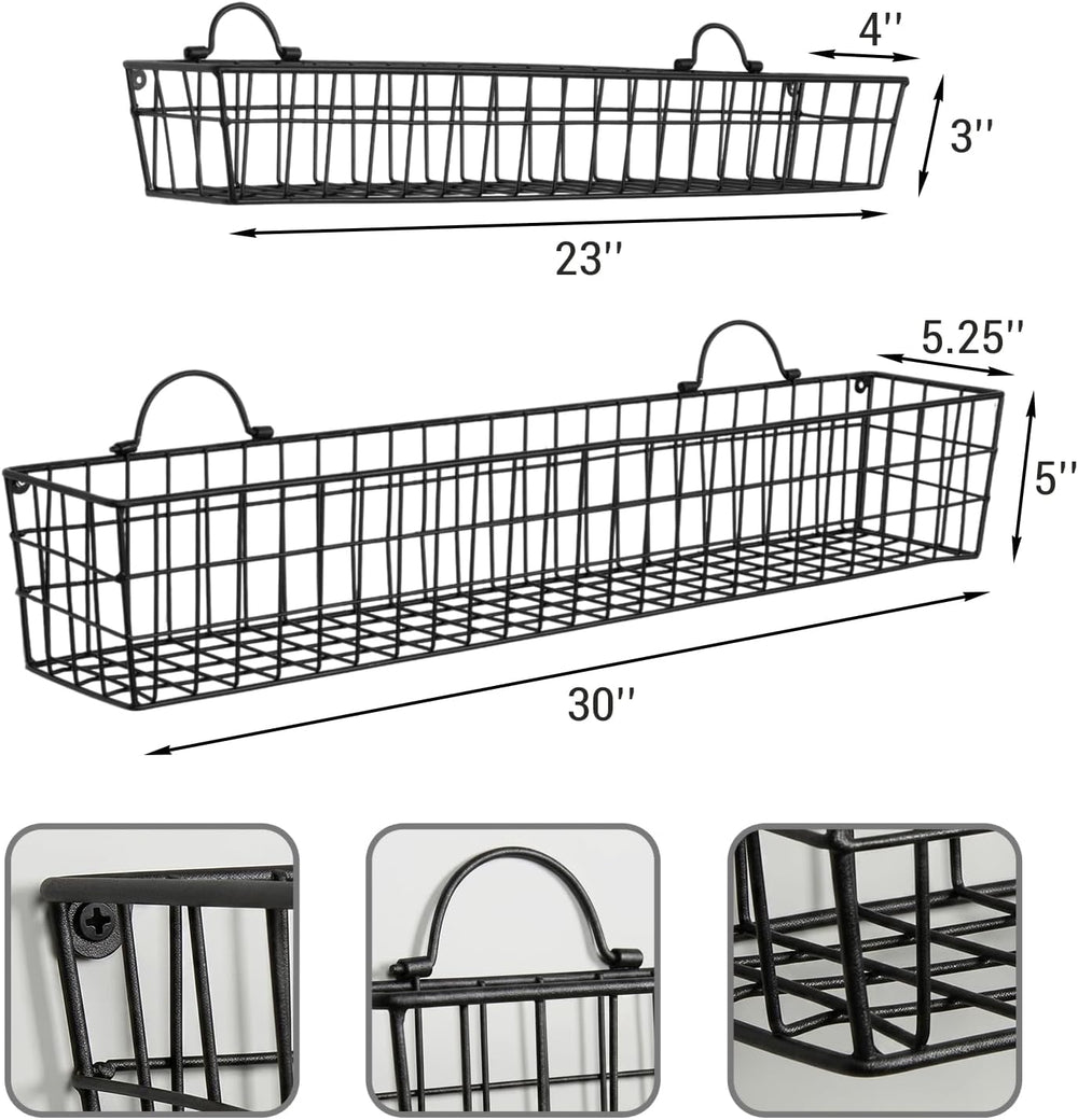 MyGift 2pcs 30-Inch Wire Baskets for Storage and Organization, Rustic Black W...