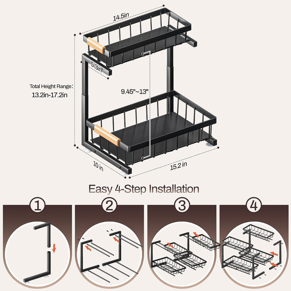 ADBIU Under Sink Organizer, 2 Pack 2 Tier Expandable Height (13.2" - 17....