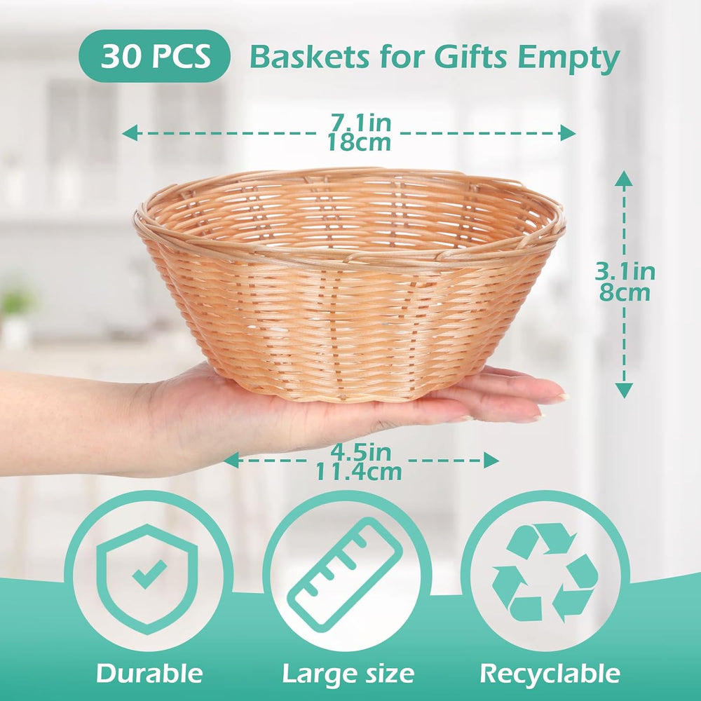 Amyhill 30 Pack Small Bread Baskets Bulk Plastic Round Baskets 7.1 Inch Wicke...