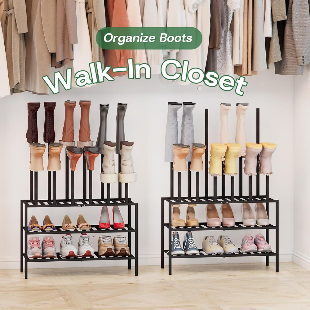 kiplant Tall Boot Rack Organizer - Bamboo Wood Boot Rack Shoe Rack for Entryw...