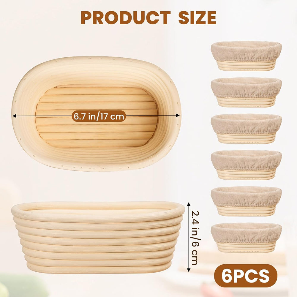 6 Inch Oval Banneton Bread Proofing Basket Set of 6, Kikcoin Mini Sourdough B...