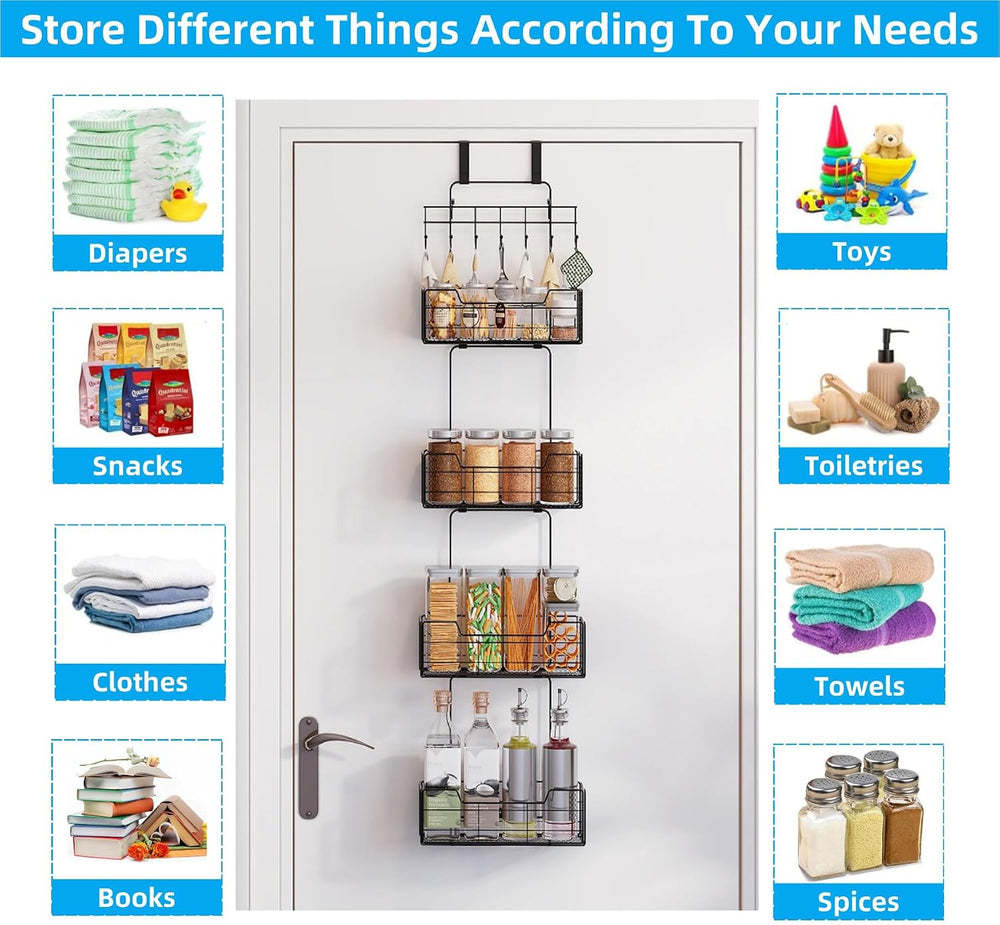 Over The Door Organizer Storage with 4 Metal Large Capacity Baskets