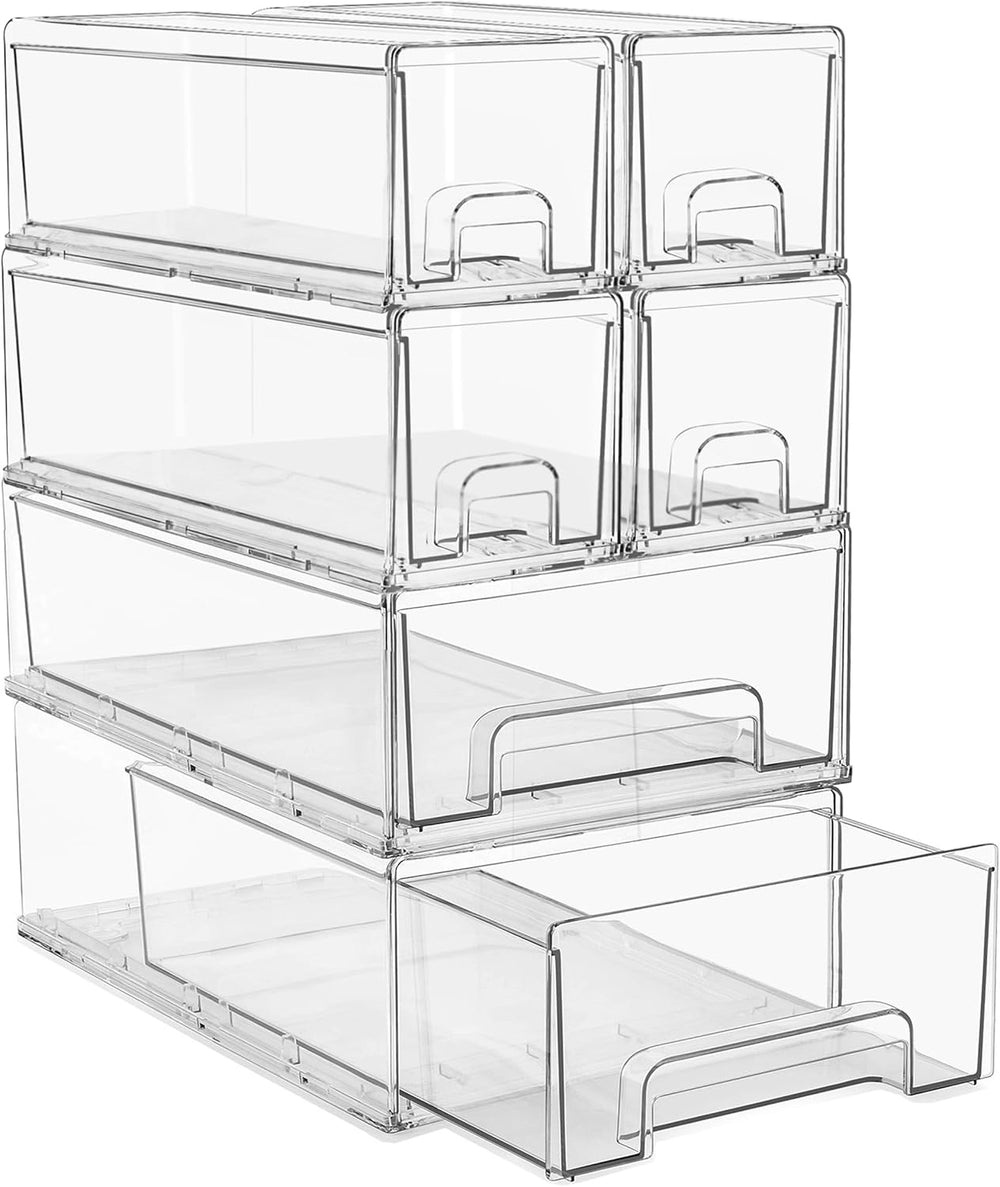Sorbus Clear Stackable Storage Drawers with Handles (2 Medium + 4 Small)