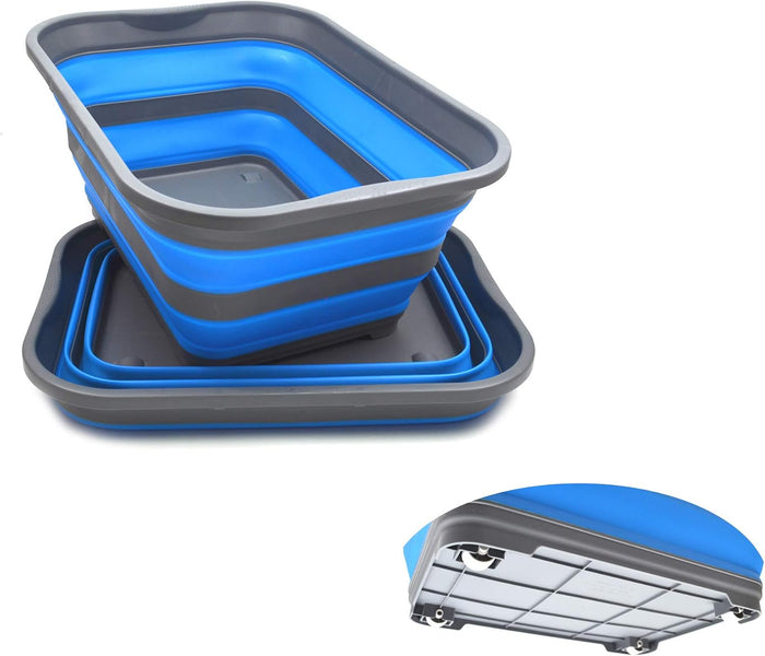 SAMMART Set of 2-40L (10.5 Gallon) Collapsible Plastic Laundry Basket-Pop Up Storage Container/Organizer with Wheels - Portable Washing Tub - Space Saving Storage Box/Basket with Wheels (2, Blue)
