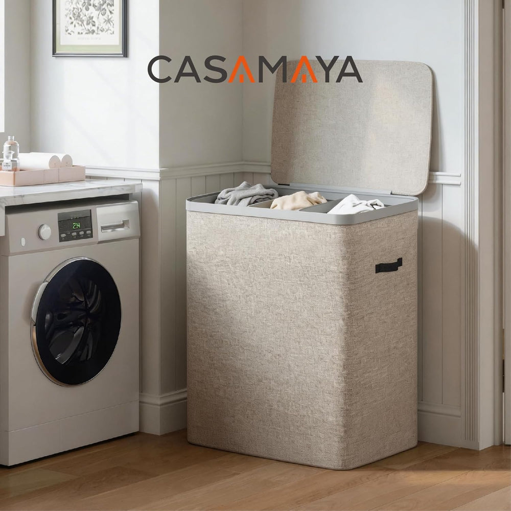 CASAMAYA Laundry Basket with Lid, Laundry Hamper 3 Section, 190L collapsible ...