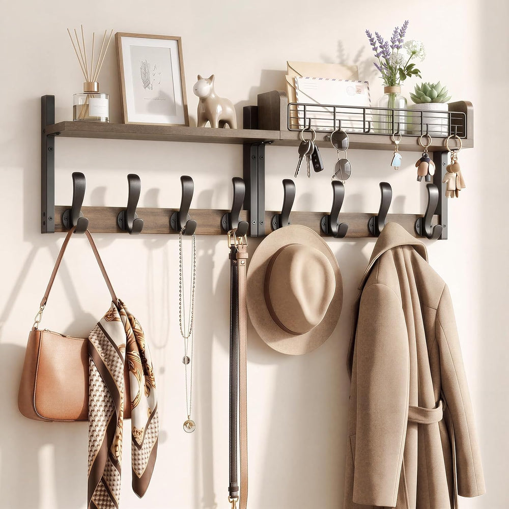 Delamu 32" Coat Rack with Shelf, 4 in 1 Coat Hanger Wall Mount with Shel...