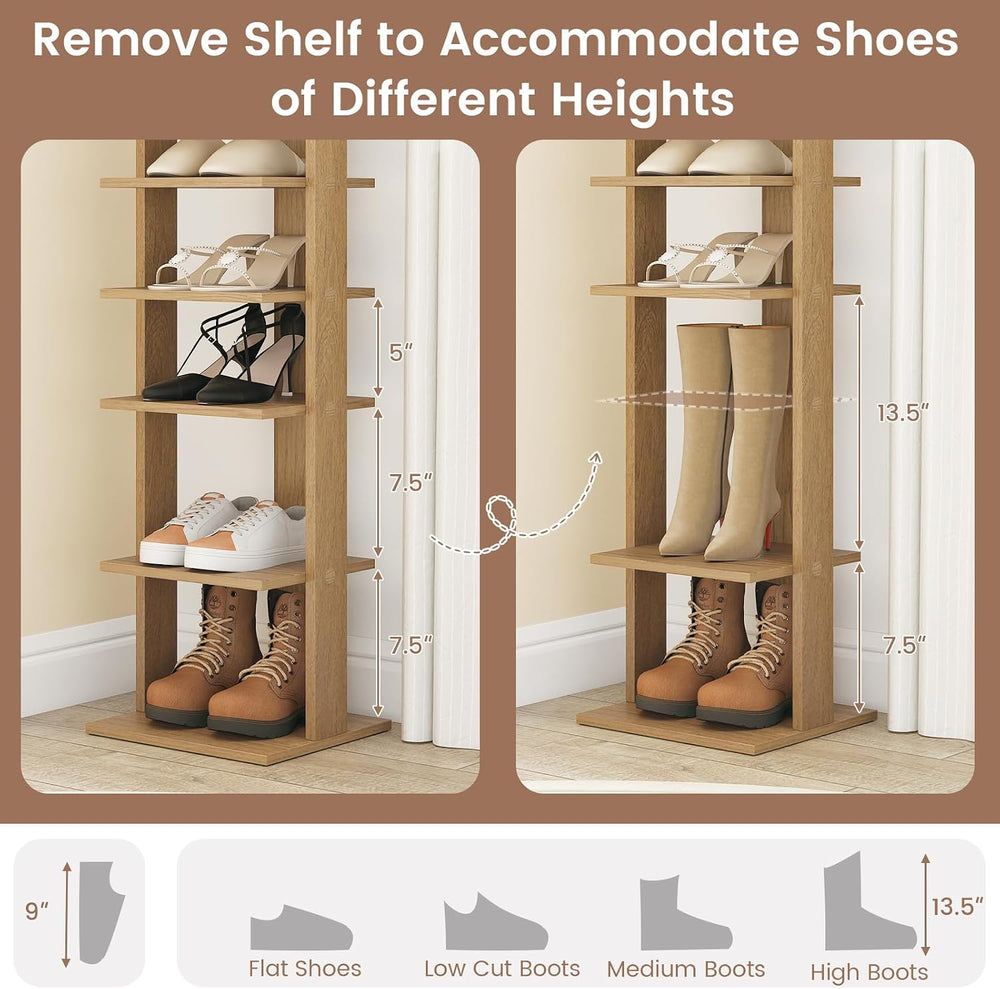 COSTWAY 8-Tier Vertical Shoe Rack, Tall Narrow Shoe Storage Organizer with Re...