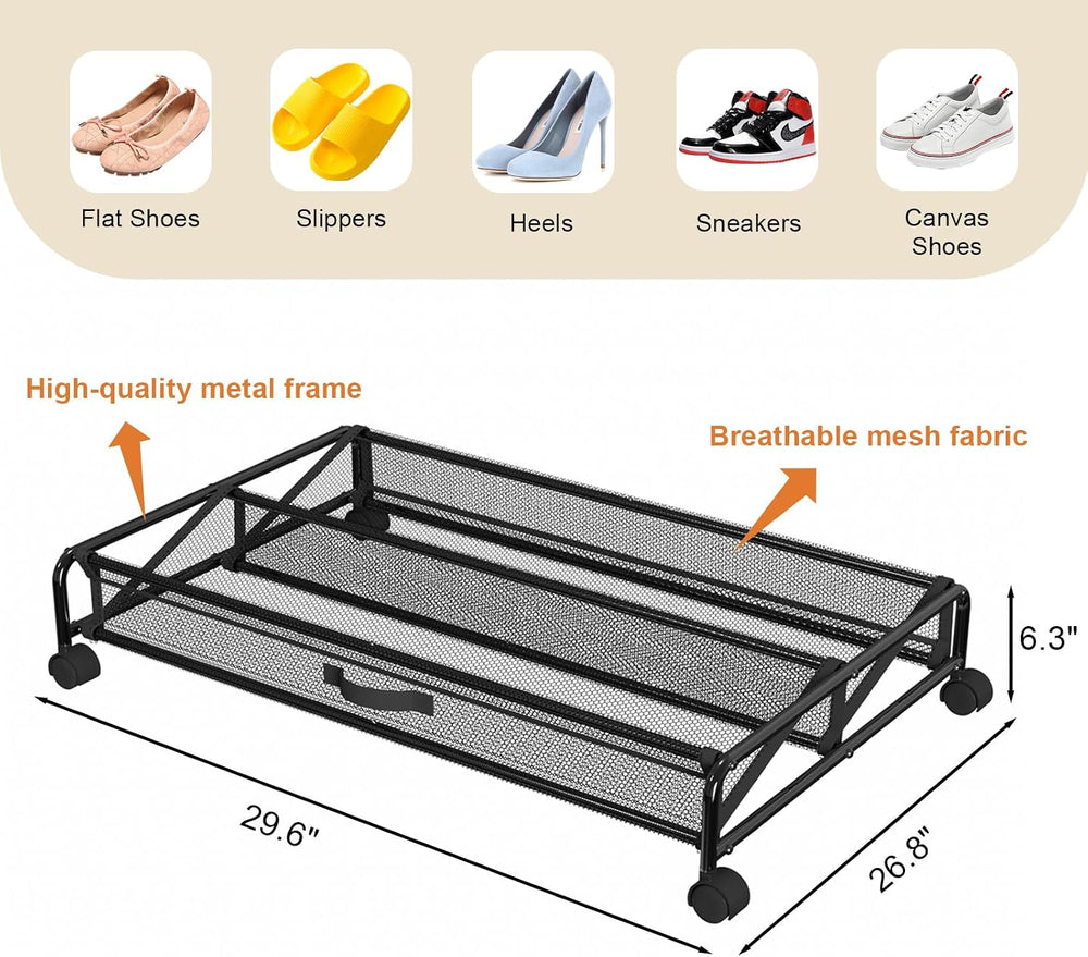 Under Bed Shoes Storage, 2 Pack Rolling Under-bed Storage Containers