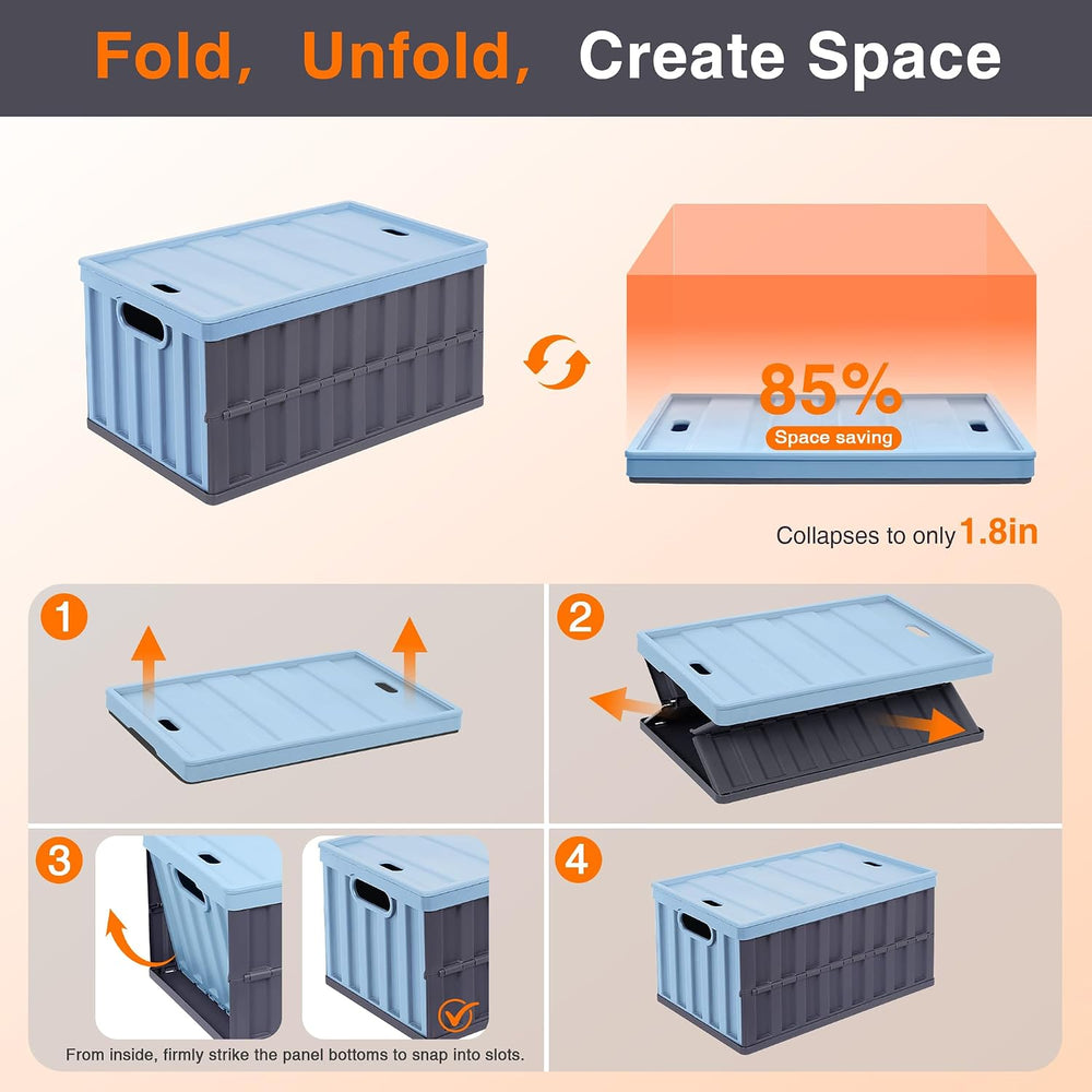Citylife 64L Collapsible Storage Bins with Lids Plastic Storage Containers fo...
