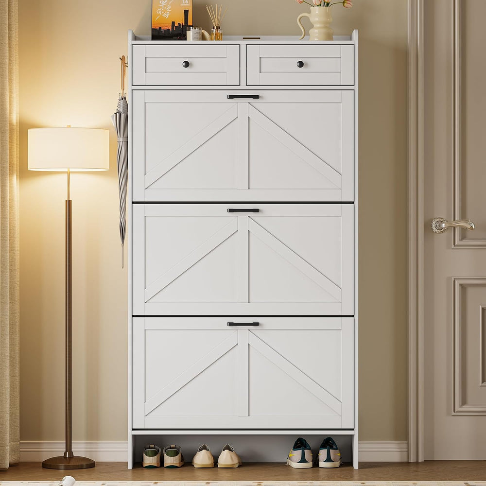 BORNOON Shoe Storage Cabinet for Entryway, Farmhouse Narrow Shoe Cabinet with...