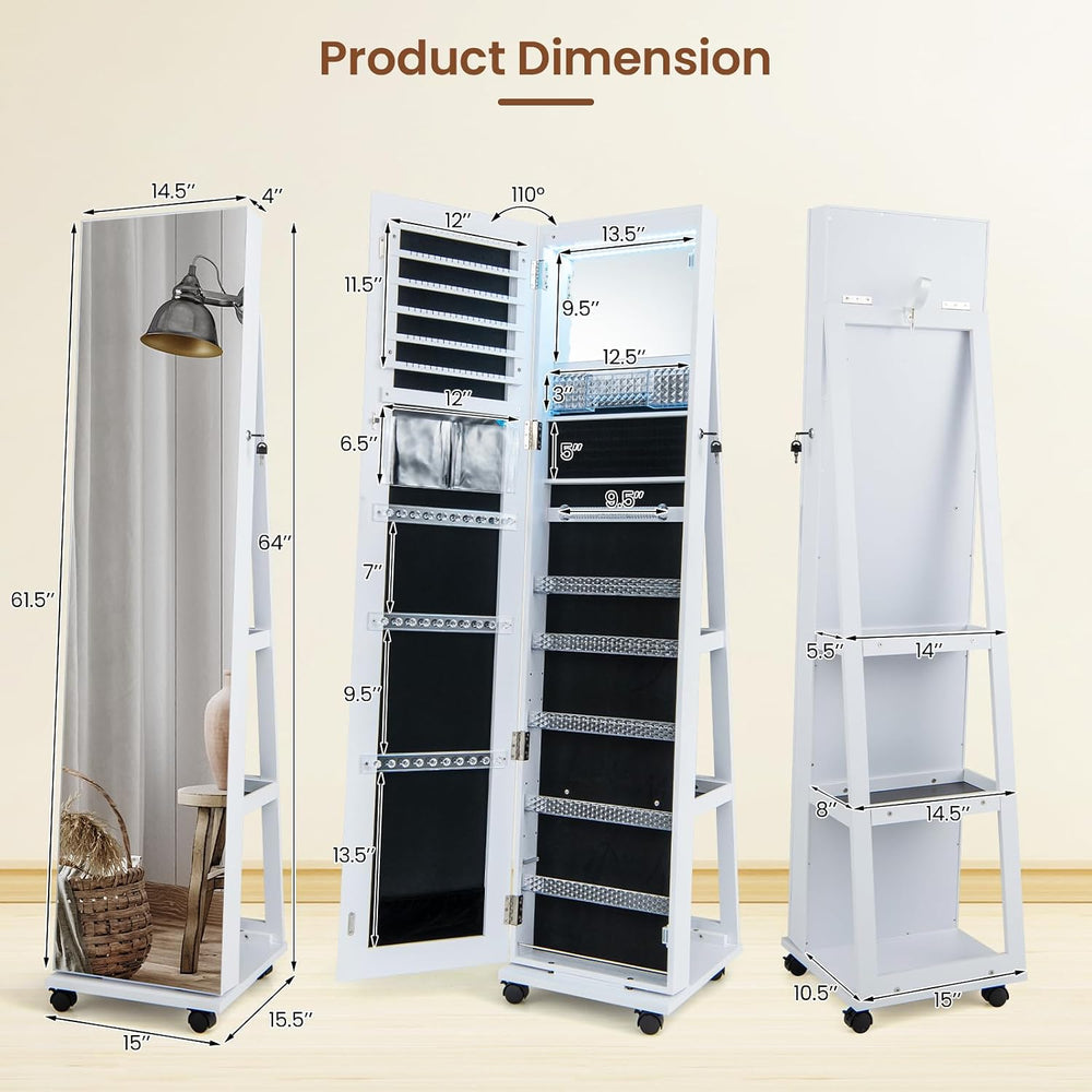 LOKO 360° Rotating Jewelry Organizer, Lockable Jewelry Armoire (White)
