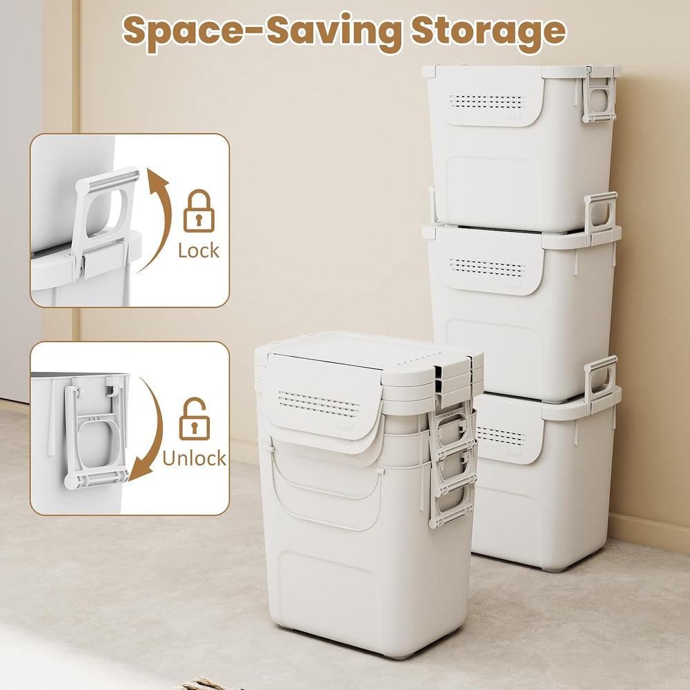 GIANTEX 32QT Stackable Storage Bins with Lids, 3 Pack Plastic Totes with Fron...