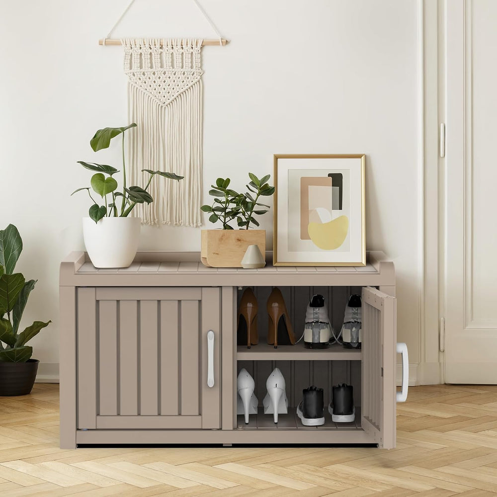 DRATO Indoor Outdoor Shoe Storage Cabinet, Shoe Bench Entryway with Adjustabl...