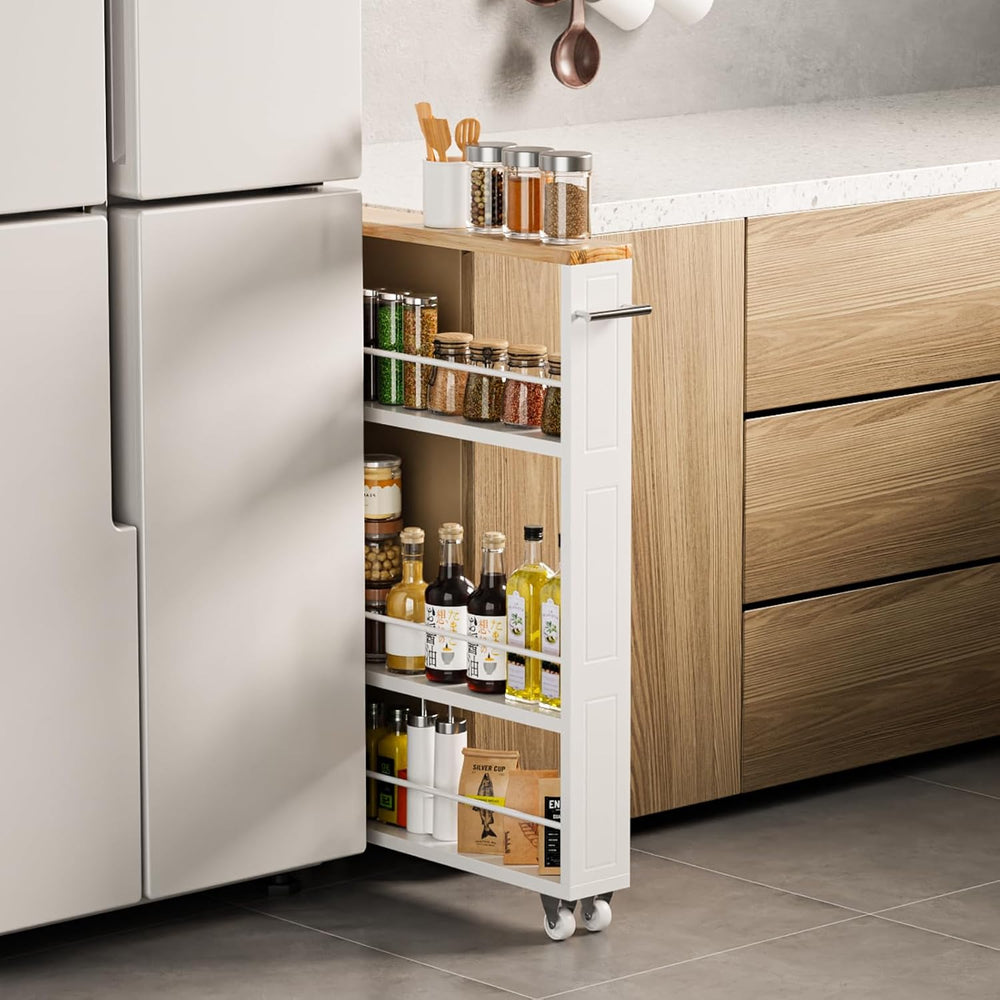 KLM 4 Tier White Slim Storage Cart with Wheels