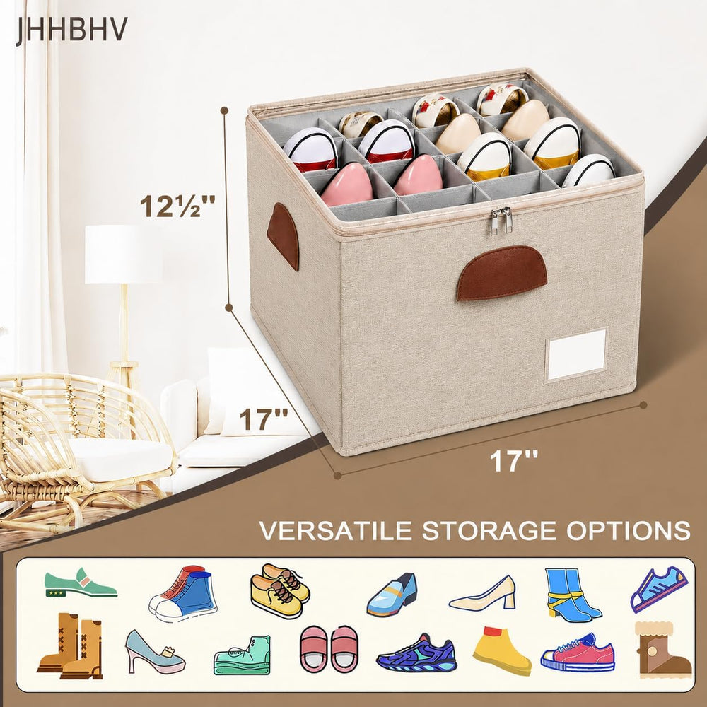 2 Pack Shoe Organizer for Closet with Adjustable Divider Shoe Storage Box