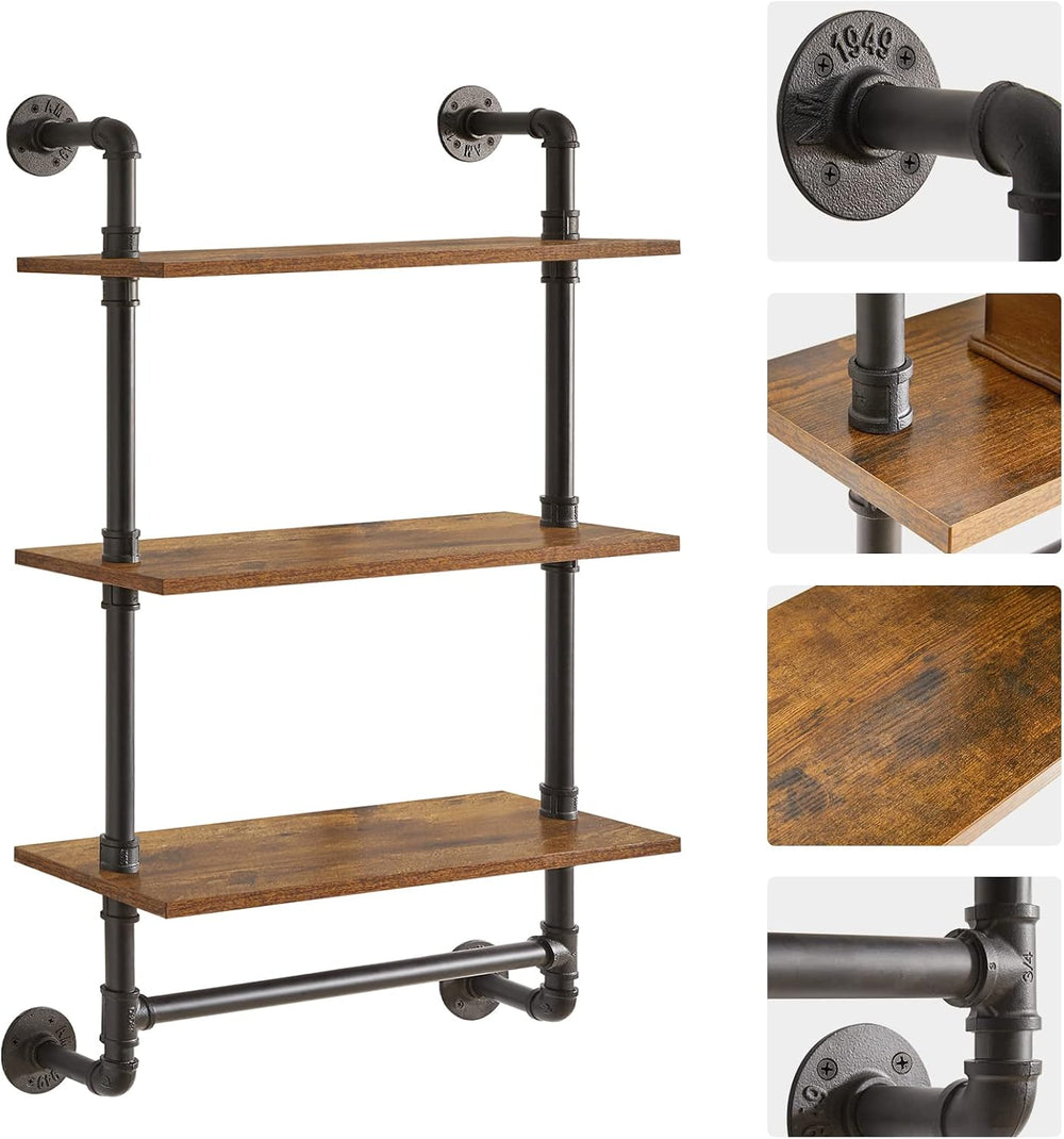 IBUYKE 3-Tiers Industrial Pipe Shelves with Towel Bar RF-TM015