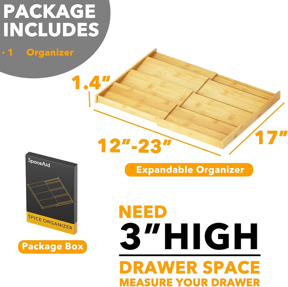 SpaceAid Bamboo Spice Drawer Organizer, (Need 3" Deep Drawer) Expandable...